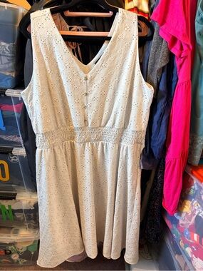 Warehouse Cream Eyelet V-Neck Sleeveless Midi Dress with Liner